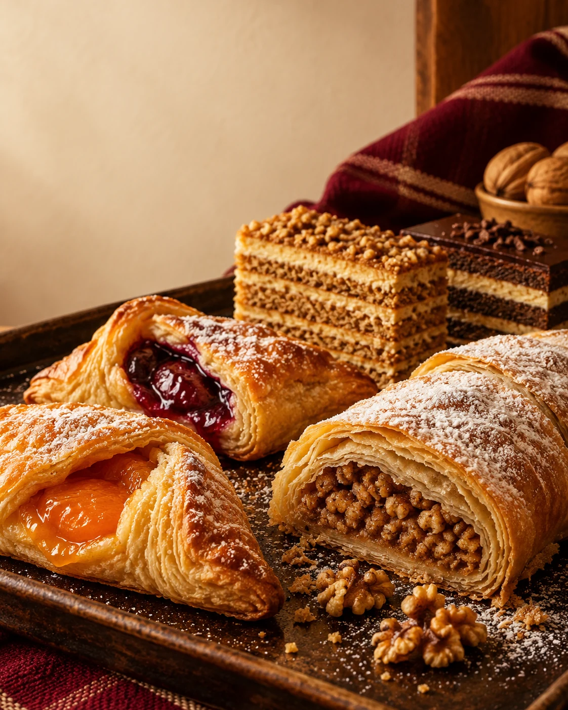 Illustrative Hungarian pastry case — original artwork, not exact Andre’s inventory or premises.